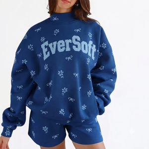 Sudadera de punto transpirable de manga larga con cuello simulado y hombros caídos de color liso para mujer, estilo oversize, de Hellas Fashion - Product Image 1