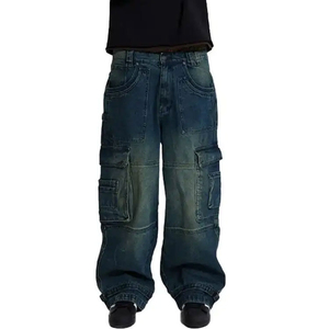 Pantalon cargo en jean pour homme à prix abordable, style urbain, 6 poches, grandes tailles, effet délavé, logos personnalisés, service OEM - Product Image 6