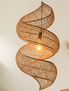 Creative Spiral Ribbon Design Natural Rattan Lampshade Handmade Woven Ceiling Pendant <b>Light</b> <b>Fixture</b> <b>Rustic</b> Chandelier - Product Image 2