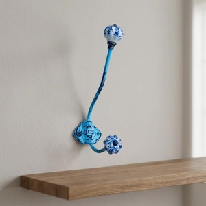 Beads Art Cast Iron Coat and Hat <b>Hooks</b> with Turquoise Ceramic Knobs Multifunction Wall Mounted <b>Hooks</b> & <b>Rails</b> - Product Image 3