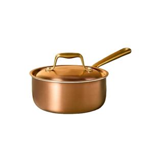 Premium Copper Saucepan with Lid and Brass Handle, Heavy Gauge Cookware for Even Heat, Professional Kitchen Use Home Cooking Pro - Product Image 1