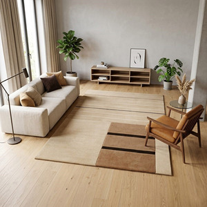 Alfombra a Rayas Estilo Escandinavo al por Mayor |   Alfombra de Lujo de Alta Densidad con Diseño Tufted |   Alfombra Minimalista de Bloques Lineales para Decoración del Hogar - Product Image 1