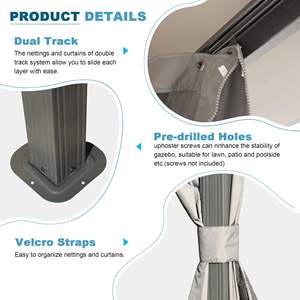 Cadre en métal robuste 10x14FT Gazebo extérieur Double toits Rideaux de confidentialité Moustiquaire Auvent de patio pour pelouse de terrasse arrière-cour - Product Image 6