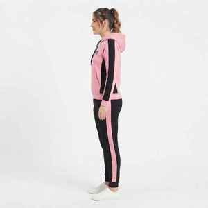 Survêtement à capuche pour femme, rose et noir, à blocs de couleur, manches longues, décontracté, avec cordon de serrage et poches latérales, pour l'automne - Product Image 4