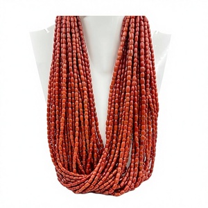 Perles en tube lisses en corail rouge italien naturel 2026, perles en tube de corail rouge italien, perles de pierres précieuses, pour la fabrication de bijoux 20 pouces - Product Image 1