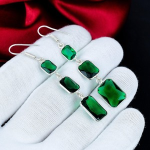 Pendientes de turmalina verde, plata de ley 925, hechos a mano, ajustables, con gemas antiguas, regalo de joyería para mujer - Product Image 1