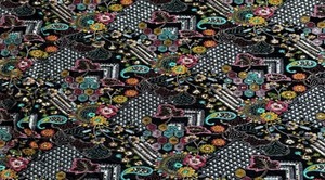 Tissu en velours noir de haute qualité, brodé d'un motif floral botanique paisley, pour la confection de vêtements traditionnels de luxe pour femmes. - Product Image 1