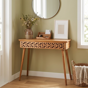 <b>Solid</b> Teak <b>Wood</b> Carved Console Table Mid Century Modern Hallway Entryway <b>Desk</b> Eco Friendly Wholesale Furniture - Product Image 6