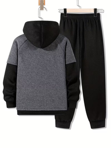 Boys' Winter Cotton Worsted Fabric Solid Stand Collar Windproof Quick-Dry Breathable Zipper Sweatshirt Casual Sport Jacket Set - Product Image 2