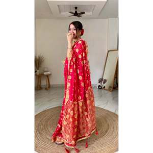 Nouveau lancement de sari indien pour femmes adultes, style traditionnel, sari en soie rouge pour les occasions de mariage - Product Image 4