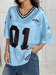 Maillot de football américain streetwear 2026 personnalisé avec logo, bleu ciel, coupe oversize, en mesh respirant, style hip-hop, pour hommes et femmes, col en V, entraînement Y2K - Product Image 4