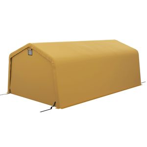 Abri de voiture portable beige 3,66 m x 6,10 m, garage robuste avec fenêtres de ventilation et grande porte enroulable pour 2 voitures - Product Image 1