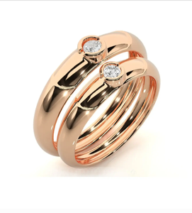 925 Sterling Silver Rose Gold Plated Zircon Bezel Setting Minimalist <b>Couple</b> <b>Wedding</b> <b>Rings</b> - Product Image 2