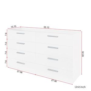 FCH White Double Dresser with 8 Drawers Wide Storage Cabinet for Bedroom Living Room or Home Entryway - Product Image 2