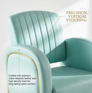 Sillón de Salón Moderno y Elegante en Verde Menta y Dorado, Sillón de Peluquería Hidráulico de Cuero Premium con Base Cuadrada Resistente para Salones de Alta Gama - Product Image 4