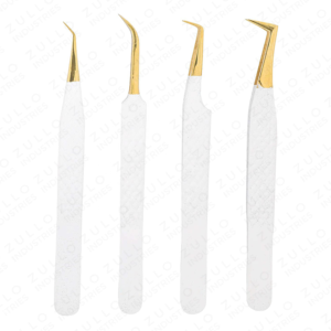 4PCS Custom Designed Eyelash Tweezers Set White Powder Coated Stainless Steel Gold Tip Volume <b>Lash</b> Extension Tool <b>Kit</b> - Product Image 5