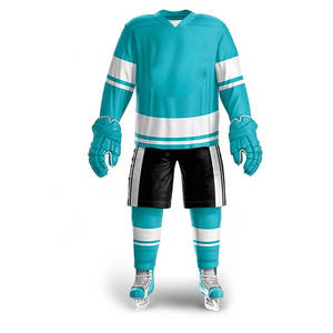 Ensemble d'uniformes de hockey sur glace personnalisés, maillot rayé rose et blanc, shorts, gants, patins, impression par sublimation, vêtements de sport d'hiver pour adultes - Product Image 6