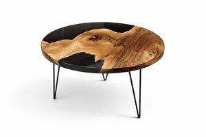 Modern Round Wood Resin <b>Coffee</b> <b>Table</b> With Red Inlay Indoor Living Room Furniture Decoration Handmade Artisan <b>table</b> Design - Product Image 4