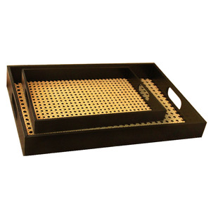 Bandeja de Servir de Madera de Ratán al por Mayor, Bandeja Decorativa de Madera Negra para Té y Café con Asas para Sala de Estar y Decoración del Hogar - Product Image 2