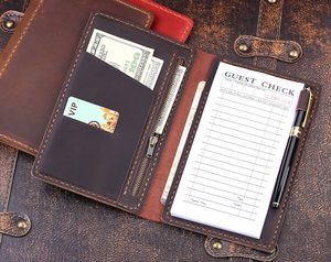 Prix de gros : Porte-chèques en cuir lisse, couvertures de carnet de chèques en cuir véritable avec 2 poches, porte-chèques étanche, vente en gros - Product Image 3