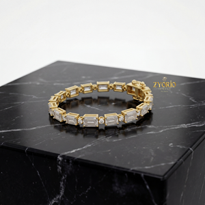 Rose <b>Gold</b> Emerald Cut Lab Grown Diamond Link <b>Bracelet</b> Sterling Silver Classic Elegant Timeless Luxury Women Wedding Party Gift - Product Image 2