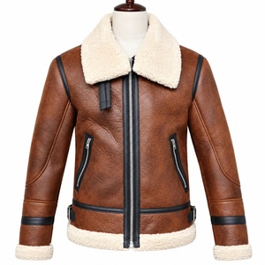 <b>Men's</b> <b>Brown</b> Genuine <b>Leather</b> Canvas Breathable Moto <b>Jacket</b> Polyester Lining Zipper Closure Stand Collar Winter Style Regular Fit - Product Image 5