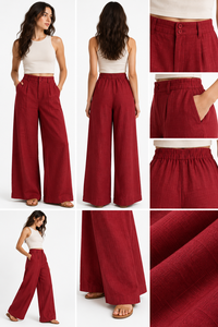 Trending B2B Wholesale Apparel-Loose Casual Summer <b>White</b> Tank Top and Maroon Wide Leg Pants Two Piece Set Bulk Supplier - Product Image 2