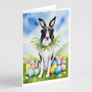 Borzoi Easter Egg Hunt Whimsical A7 Tamaño 5x7 Tarjetas de notas en blanco Paquete de 8 con sobres para saludos y escritura de notas - Product Image 1