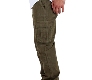Pantalon cargo droit vert olive pour homme, plusieurs poches, taille élastique, style workwear, matière lin/coton, respirant, poids moyen - Product Image 5