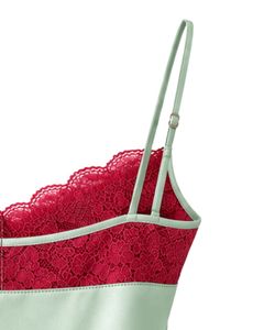 Ensemble de pyjama en satin vert menthe avec dentelle pour femme, ensemble de pyjama sexy, vêtements de nuit doux en soie, tenue de détente en deux pièces pour l'été - Product Image 6