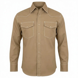Chemises de travail pour hommes en coton léger et respirant de haute qualité 2025, style occidental, avec surpiqûres contrastées et impression sérigraphiée - Product Image 3