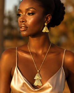 Luxury African Long Pendant Necklace Set 24K Gold Plated Statement Jewelry for Nigerian Wedding <b>Bridal</b> Party - Product Image 4