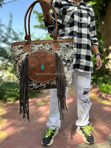 Bolso de mano con flecos de piel de vaca para mujer, elegante bolso de espuma, bolsos tallados a mano para múltiples usos - Product Image 2