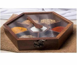 Sheesham <b>Wood</b> Spice <b>Box</b> Container - Spice Masala <b>Box</b> Holder <b>Box</b> for Spices from f s international - Product Image 3