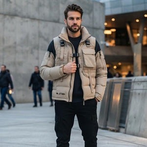 <b>Men</b> Multi Pocket Padded <b>Jacket</b> <b>Utility</b> Vest Style Detachable Sleeves Warm Winter Outdoor Casual <b>Jacket</b> OEM ODM - Product Image 4