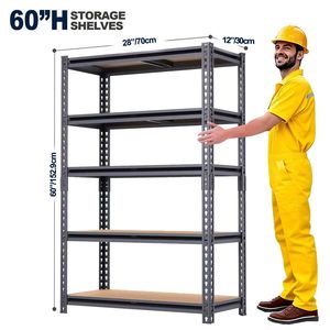 Étagères de garage robustes, 60 pouces de hauteur, capacité de 2400 livres, étagère de rangement en métal réglable à 5 niveaux, 1 paquet, modèle D0100XFX2NV - Product Image 2