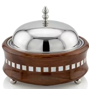 Nuevo calentador de comida árabe con base de madera curvada en forma de reloj de arena y banda de azulejos de perlas cuadrados para banquetes de lujo en el hogar. - Product Image 1