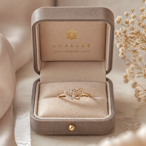 Anillo de Diamantes con Dos Corazones de 0.15 Ct |   Anillo de Compromiso de Oro Amarillo de 14K con Doble Corazón, Joyería Fina Romántica, Regalo para Mujer - Product Image 3