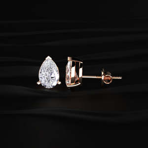 Unisex Lab Grown CVD Pear Cut Diamond Stud <b>Earrings</b> 1.00 CTW 14K Gold VVS Clarity V Prong Style Rhodium Plated IGI Certified - Product Image 3