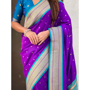 Sari tissé violet Elite Weaves en soie douce Paithani Zari, vêtements indiens et pakistanais, 650g en stock - Product Image 2