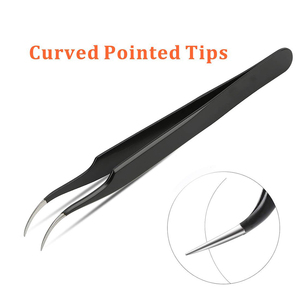Ensemble de pinces à cils en papier noir, pointe fine, 3 pièces, pinces à cils pour extensions, pointe incurvée et angulaire - Product Image 4