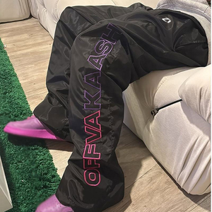 Oversized Side Text Nylon Pants Men Wide Leg Streetwear Track <b>Trousers</b> Elastic Waist Lightweight Custom Manufacturing Supply - Product Image 5