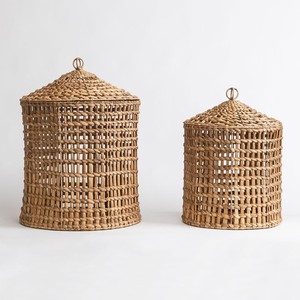 Panier de rangement écologique en jacinthe d'eau tressée avec couvercle, organisateur naturel fait main pour la maison, la salle de bain, les chambres, vente en gros - Product Image 1
