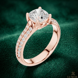 Luxury <b>Cushion</b> Cut Lab Grown Diamond Engagement <b>Ring</b> Double Row Pave Band Rose Gold Bridal <b>Ring</b> IGI Certified - Product Image 4