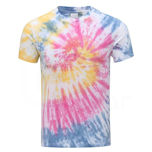 Men's <b>tie</b>-dye t-shirt O-neck casual shirt Rainbow pattern regular fit Short sleeve <b>knitted</b> top - Product Image 3
