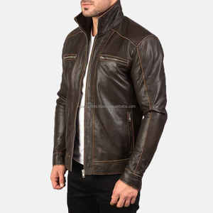 Best Quality Sheep <b>Leather</b> <b>Brown</b> Motorbike Customized with Front Pockets <b>Men</b> <b>Leather</b> <b>Jacket</b> Customized Size And Color - Product Image 2