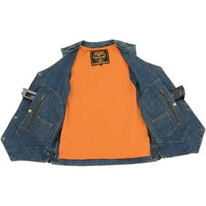 Gilet de motard en denim bleu pour homme 2025 Leather DM1989 avec 10 poches et lacets latéraux - Product Image 5