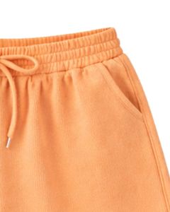 Ensemble décontracté deux pièces pour femme : débardeur court côtelé et short à cordon de serrage, couleur unie pêche-orange, fabrication OEM - Product Image 6