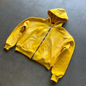 Sweat à capuche zippé personnalisé en coton épais 100 % avec fermeture éclair bidirectionnelle, design délavé au soleil, pour femmes et hommes, logo frontal, col à capuche - Product Image 1