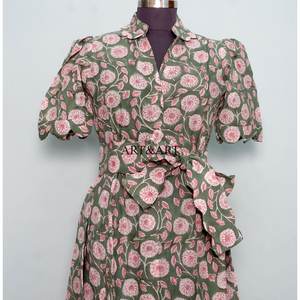 Robe indienne artisanale en coton, élégante, à manches courtes, pour soirée, imprimé floral, cadeau personnalisé, robe de mode pour femme, en provenance d'Inde. - Product Image 4